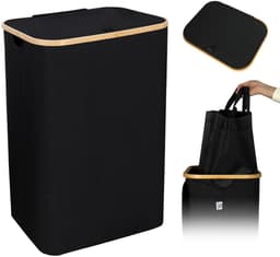 CALIYO Wasmand - Wassorteerder - Wasmand met Deksel - 69×43.5×32.5cm Nis Wasbox - Opvouwbare Mand Vuile Was - 100L - Zwart — thumbnail 1
