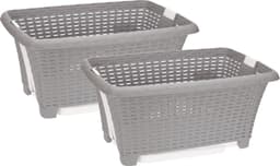 Bathroom solutions wasmand op poten - 2x stuks - grijs - 38 liter - 39 x 59 x 29 cm - Wasgoedmanden - kunststof — thumbnail 1