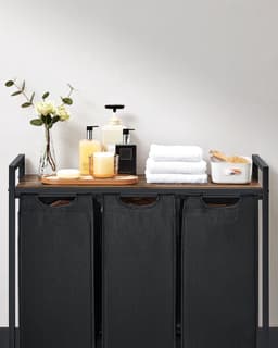 Signature Home Giant Wassorteerder met 3 verwijderbare zakken, metalen frame, 3 x 38 liter, vintage bruin/zwart, 92,5 x 33 x 71 cm — thumbnail 4