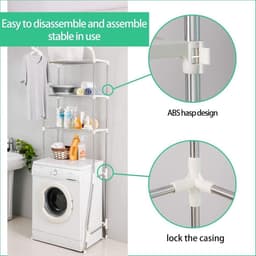Wasruimte plank voor toilet en wasmachine - verstelbare badkamer organizer met kleding ophangmogelijkheid - ivoor Wasmachine rek — thumbnail 5