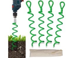 4-pack Krachtige 15 inch spiraal schuur anker kit voor zware grond - lichtgroene tent stakes met schroef anker — afbeelding 1