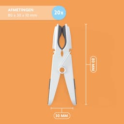 LaundrySpecialist Wasknijpers soft grip - Grijs/wit - 20 stuks - extra lang en stevig - Gemaakt van 85% gerecycled materiaal - wasknijpers plastic - wasknijpers kunststof - knijpers plastic - Made in EU — thumbnail 4