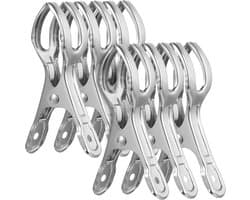 Wasknijpers - 18 Stuks - Strandlaken Anti Windknijpers Voor Op Strandstoel - RVS - Grote - Opening 6 Cm - Wasrek Knijpers - Anti-Slipclip - Rokjesclip - Quilt - Laken - Badhanddoek - Extra Lang En Stevig - Duurzaam