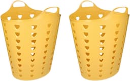 Set van 2x stuks gele wasmand flexibel 60 liter - Formaat 47 cm hoog - wasmanden — thumbnail 1