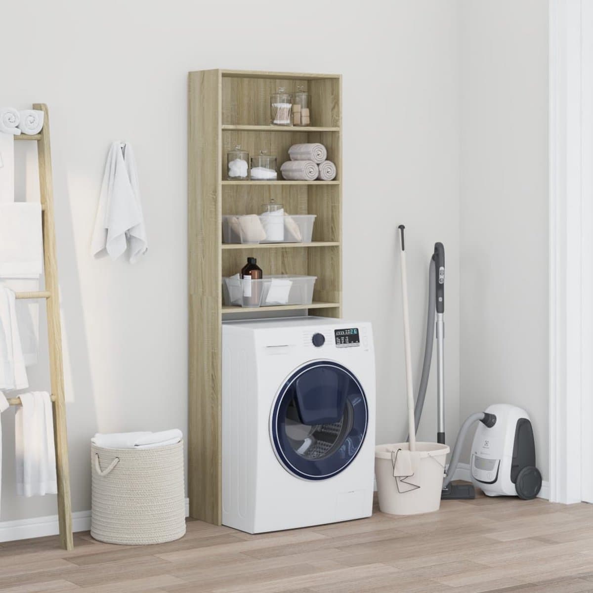 Wasmachine ombouw - Kast - Opbouwmeubel - Verhoger - Wasmachine meubel - Opbergkast - Hout - Sonoma Eiken — afbeelding 1