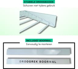 Luxirack Wanddroogrek - Wit - 100 cm - 6m Drooglengte - Incl. Boormal - Droogrek Inklapbaar - Wasrek Hangend - Uitklapbaar - Muur - Ophangbaar — thumbnail 4