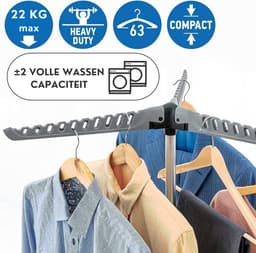 Artmoon Cedar - Stevig Ruimtebesparend Inklapbaar Droogrek - Opvouwbaar Staand Wasdroogrek - Was Droger Rek Toren - Kleding Wasrek Hangrek Voor 63 Kleding Hangers - Droogtoren 2 Volle Wastrommels - Voor Badkamer/Balkon/Binnen/Buiten - Opklapbaar — thumbnail 5