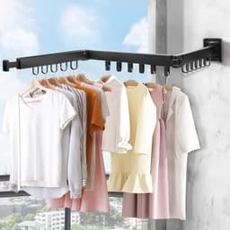 Wandmontage droogrek 120 cm uittrekbaar inklapbaar wasrek met 18 haken - voor balkon, wasruimte, badkamer, slaapkamer — thumbnail 1