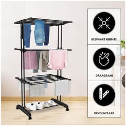 Zavira® Wasrek - Droog - Washanger - 72x50x172 cm - Zwart — thumbnail 3