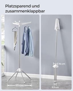 FurnStar Droogrek - Droogmolen met 3 Draaibare Armen - 4 Poten - Voor Binnen - Roestvrij Staal - Voor Maximaal 27 Kledingstukken - 150 cm Hoog - Wit-Zilver LLR510W01 — thumbnail 3