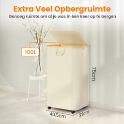 Posity Wasmand op Wielen – 100 Liter – Opvouwbaar – Met Deksel & Handvaten – Wasmand Stof - Bamboe - Laundry Basket - Incl. Waszak - Beige — thumbnail 4