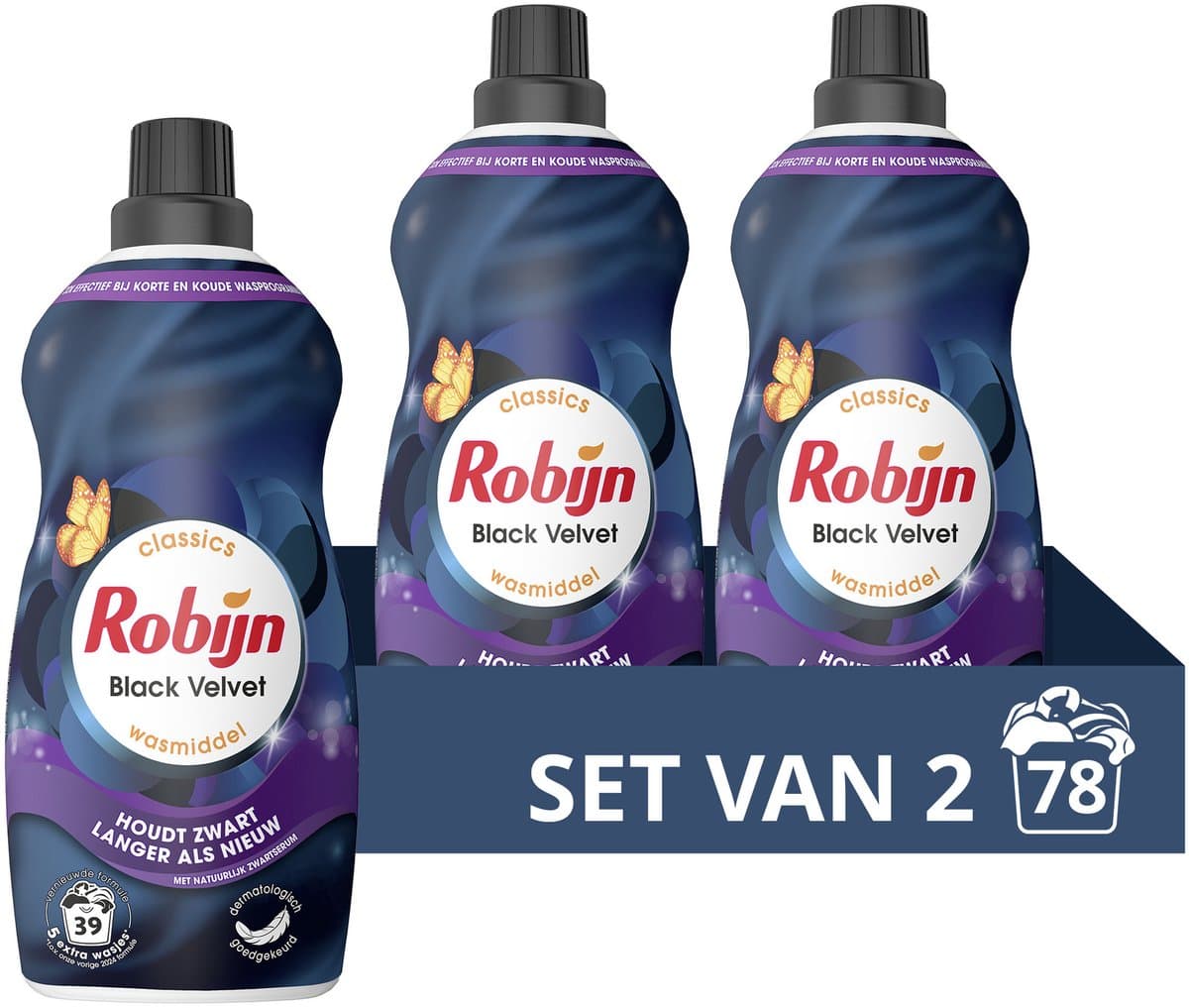 Robijn -Vloeibaar Wasmiddel - Klein & Krachtig - Black Velvet - 2 flessen- 78 wasbeurten - Voordeelverpakking — afbeelding 1