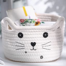 Geweven Kat-opbergmand met Oren - Decoratieve Organizer voor Speelgoed en Accessoires - Katoenen Touw - Ideale Cadeau voor Huisdieren en Kinderen - Compacte Maat 21 x 12 cm — thumbnail 4