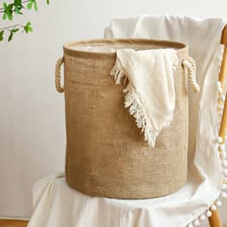 Wasmand Katoen - Opbergmand 52 ltr - Mand Rond met handvaten - Wasbox Opvouwbaar - Speelgoedmand — thumbnail 1