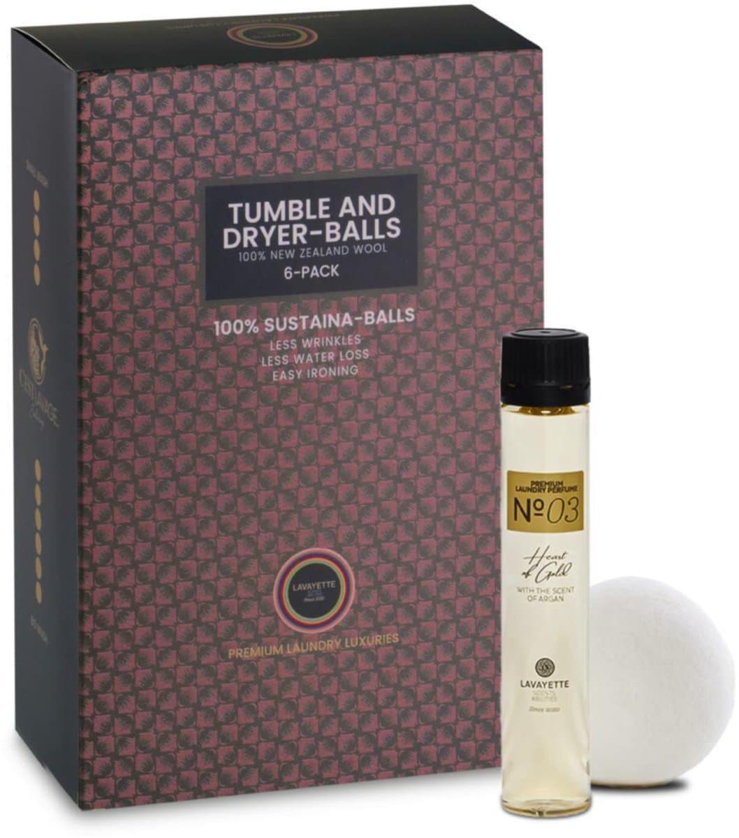 Lavayette Drogerballen XL + Gratis Wasparfum (25ml) - 6 Wasdrogerballen van 100% Schapenwol - Droogballen voor Wasdroger — afbeelding 1