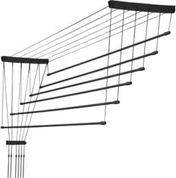 KADAX Plafondwasdroger, wasdroger voor het plafond 6, wanddroger met polyethyleen beklede stalen spijlen, plafonddroger, draagvermogen 12 kg (6x 160/zwart) — thumbnail 1