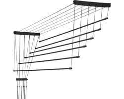 KADAX Plafondwasdroger, wasdroger voor het plafond 6, wanddroger met polyethyleen beklede stalen spijlen, plafonddroger, draagvermogen 12 kg (6x 160/zwart)