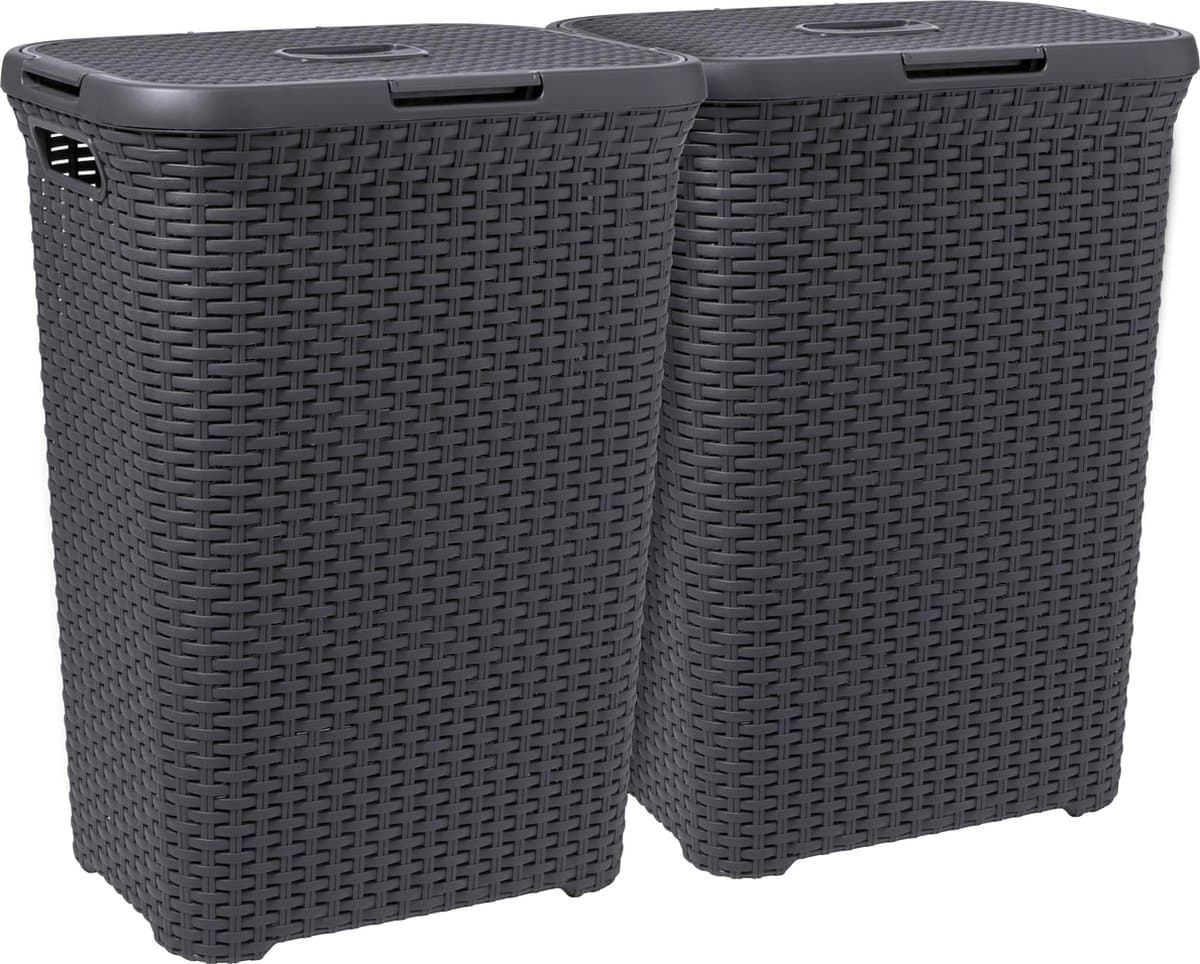 Curver Style Wasmand met Deksel - 60L - 2 stuks - Antraciet — afbeelding 1