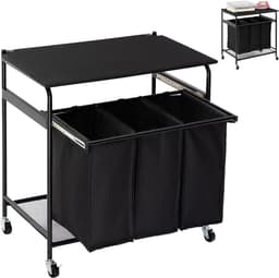 ApexArte® Wasmand 3 Vakken - Wassorteerder - 120L - Zwart — thumbnail 1