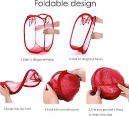 Opvouwbare Wasmand - Opbergmand 40L - Compact & Handig - Reis accessoires - Vakantie benodigdheden - Rood — thumbnail 5