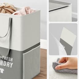 Grote wasmand 90 liter met 2 vakken - staand en opvouwbaar - dubbele handgreep - donkergrijs - voor bijkeuken, slaapkamer, badkamer - 2 stuks Wasmand 3.0 — thumbnail 2