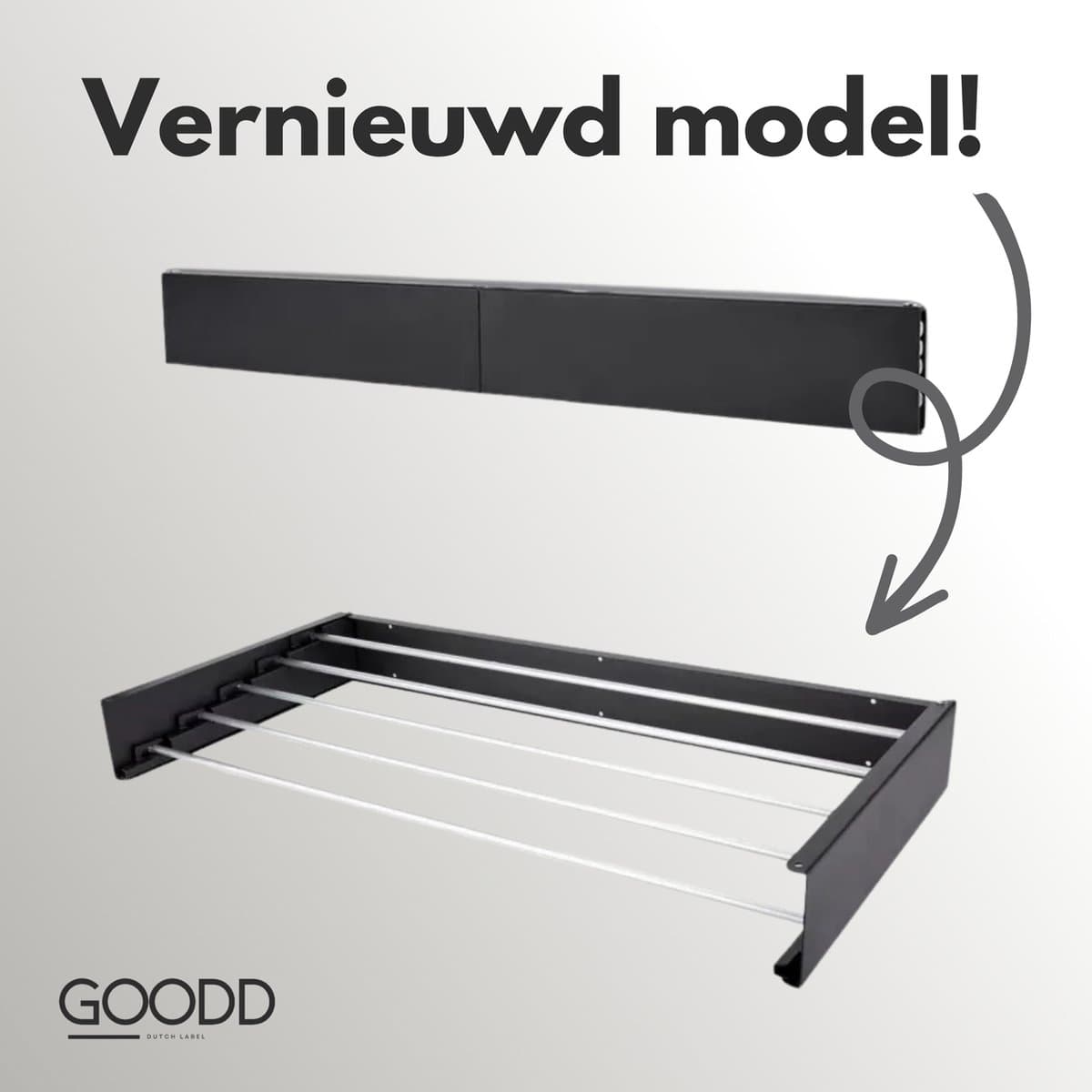 GOODD® - Droogrek - Wasrek - Wanddroogrek - Verbeterd model - Zwart - Rvs - Inklapbaar - 400 cm — afbeelding 1