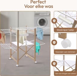Meisterhome® - Wit - Groot Droogrek - Droogtoren - op wieltjes - inklapbaar – 30 meter droog lengte – Extra stevig en licht – Wasrek – Tot 25 kg wasgoed — thumbnail 5