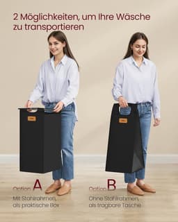 FurnStar - Wassorteerder - wasscheider met wielen - 150 liter - wasmanden - beweegbare waswagen met plank - 4 afneembare vakken - 6 etiketten - 72 x 33 x 109 cm - inktzwart-kastanjebruin — thumbnail 5