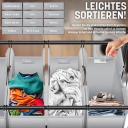 KESSER® Wasmand op Wieltjes met 4 Uitneembare Vakken - Wassorteerder Waszak - Grijs — thumbnail 5