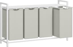 MIRA Home - Wasmand - Kast met wasmanden - Hout/Metaal - Wit - 33x166x72 — thumbnail 1