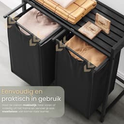 O'DADDY® Wasmand 2 vakken – uitschuifbare wassorteerder met plank - 73 x 33 x 72 cm – metaal - dark grey — thumbnail 5