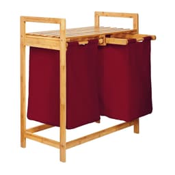 Lumaland Wasmand van bamboe - met 2 uitschuifbare waszakken - 60 L - Donkerrood — thumbnail 1