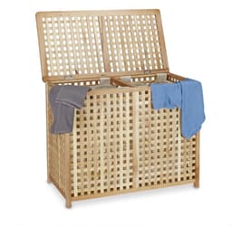 duo wasmand walnotenhout - met 2 waszakken - dubbel - 68 x 88 x 46 cm — thumbnail 1