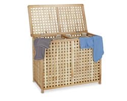 duo wasmand walnotenhout - met 2 waszakken - dubbel - 68 x 88 x 46 cm — afbeelding 1