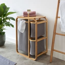 Lumaland Wasmand van bamboe - 1 XL vak + 2 compacte vakken 49,5 x 33 x 71 cm grijs — thumbnail 3