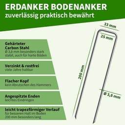 Grondankers voor Tuin en Camping - 100 Stuks Verzinkt 200mm Ø 3,8mm — thumbnail 4
