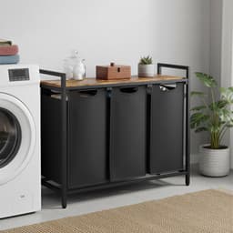 VASAGLE - Wasmand - Wassorteerder - 3 Compartimenten - 3 Oxford Stoffen - Metalen Frame - 114 L — thumbnail 3