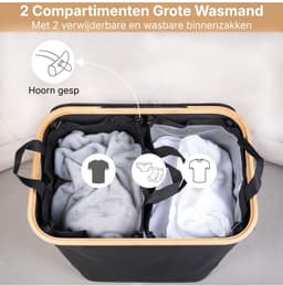 DnA® Wasmand 2 Vakken - Wasmand - Wassorteerder - Zwart - 57cm x 37cm x 70cm — thumbnail 2