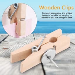 Houten Prikkers met Clips - Klemharingen Push Pins - Foto's Ophangen - Gatvrije Bevestiging - 50 stuks - Houtkleur — thumbnail 2