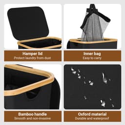 Slanke wasmand met deksel, 160 l, uitneembare voering van gaas, Oxford-stof, opvouwbaar, 57 x 37 x 75 cm, grijs — thumbnail 3