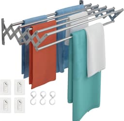DnA® Wanddroogrek - Wanddroogrek Inklapbaar - Droogrek Muur - Wanddroogmolen - Grijs - 10cm x 18cm x 80cm — thumbnail 1