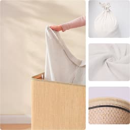 Wasmand - 170 liter - 3 vakken - opvouwbaar - bamboe — thumbnail 2