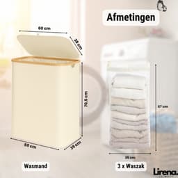 Lirena wasmand - drie vakken - opvouwbare wassorteerder - 3 in 1 wasmand - Beige — thumbnail 2