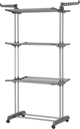 YONO Wasrek XL Staand en Inklapbaar op Wieltjes - Droogrek Toren - Metaal - 4 Hoog tot 35kg - Grijs — thumbnail 1