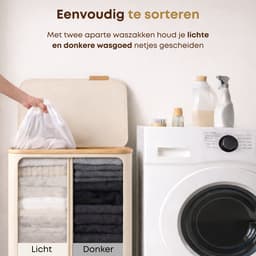 ACAZA Wasmand Met Deksel - 2 Vakken - 130 L - Bamboe - 52 x 38,5 x 70,5 cm - Beige — thumbnail 3