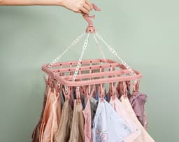 Opvouwbaar hangend kledingrek met 32 klemmen - kleerhangers - kleerhangers kunststof - Multifunctioneel windbestendig droogrek - Droogrek voor sokken en ondergoed - roze — thumbnail 5