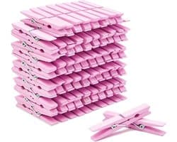 100x Grote Houten Wasknijpers Roze - Ideaal voor Kleding en Decoratie