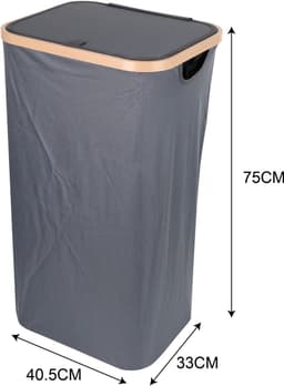 Wasmand met Deksel – Opvouwbare Wasmand – Wasbox 100L – Wassorteerder met Binnenzak – Grijs – Voor Badkamer, Slaapkamer en Wasruimte — thumbnail 2