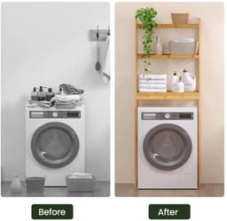 Wasmachine Kast - Wasmachine Meubel - Opbergkast - Badkamer - Waskamer - 3 Planken - Bamboe - Hout — thumbnail 4
