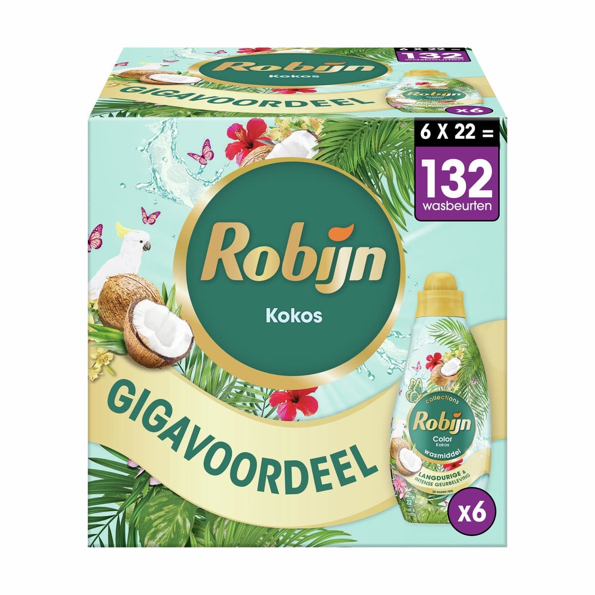 Robijn Klein & Krachtig Collections Color Kokos Vloeibaar Wasmiddel - 6 x 22 wasbeurten - Voordeelverpakking — afbeelding 1